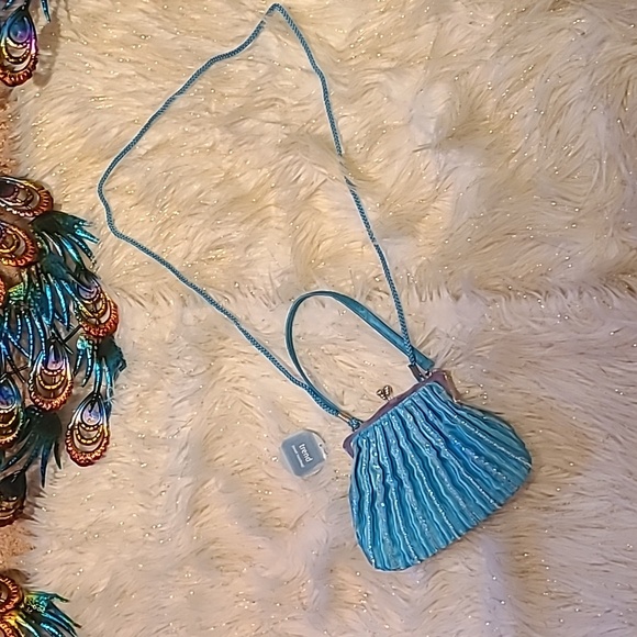 Mini Turquoise & Sequins Dressy Bag by Trend 5.5" by 7" - Picture 6 of 11